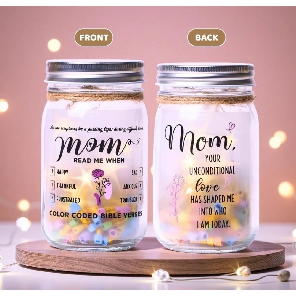 Mother's Day Light Up Bible Verse Jar 92 Color Coded Scriptures Christian Gift